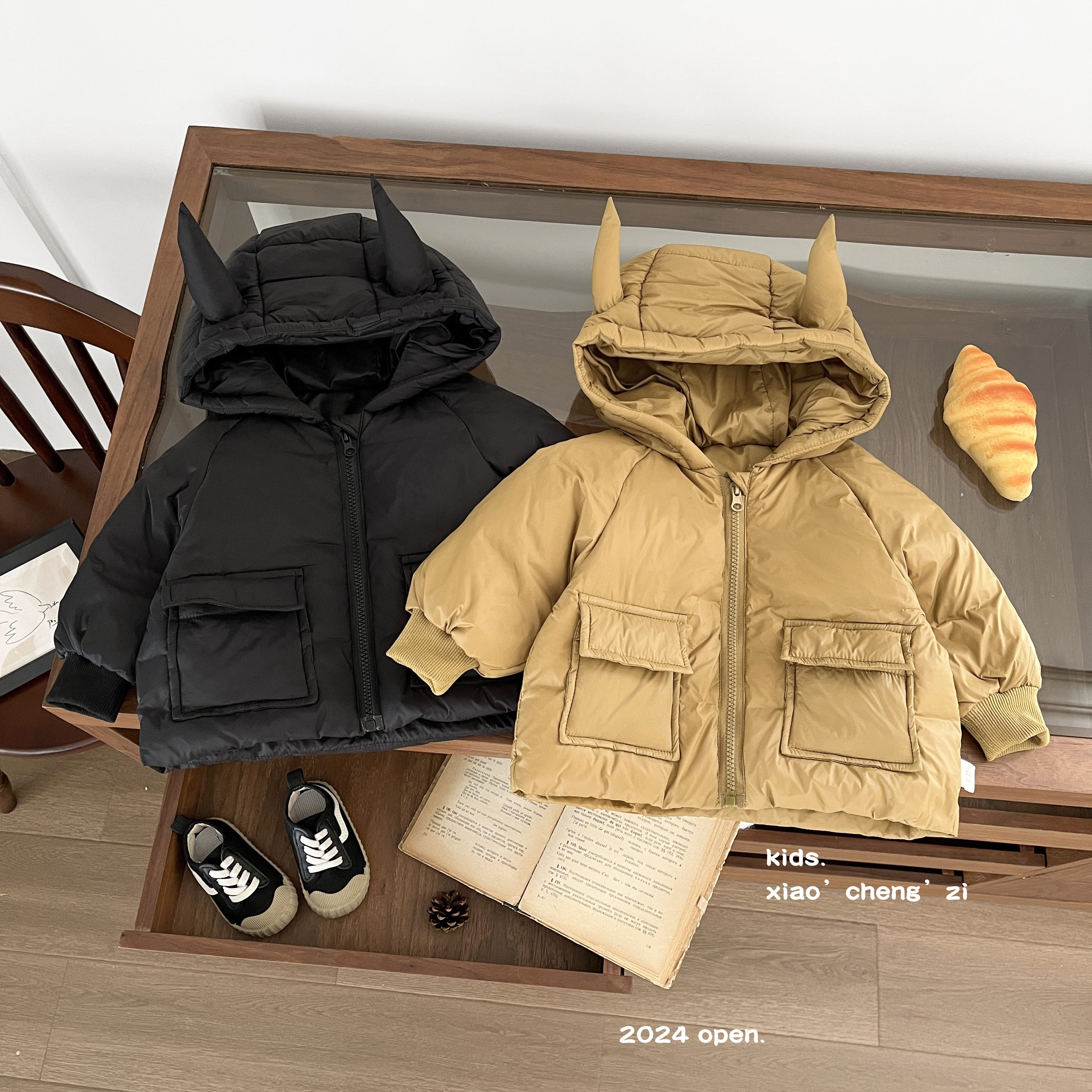 T24D19儿童连帽小角羽绒服保暖韩版冬季男童女童纯色小童冬款休闲