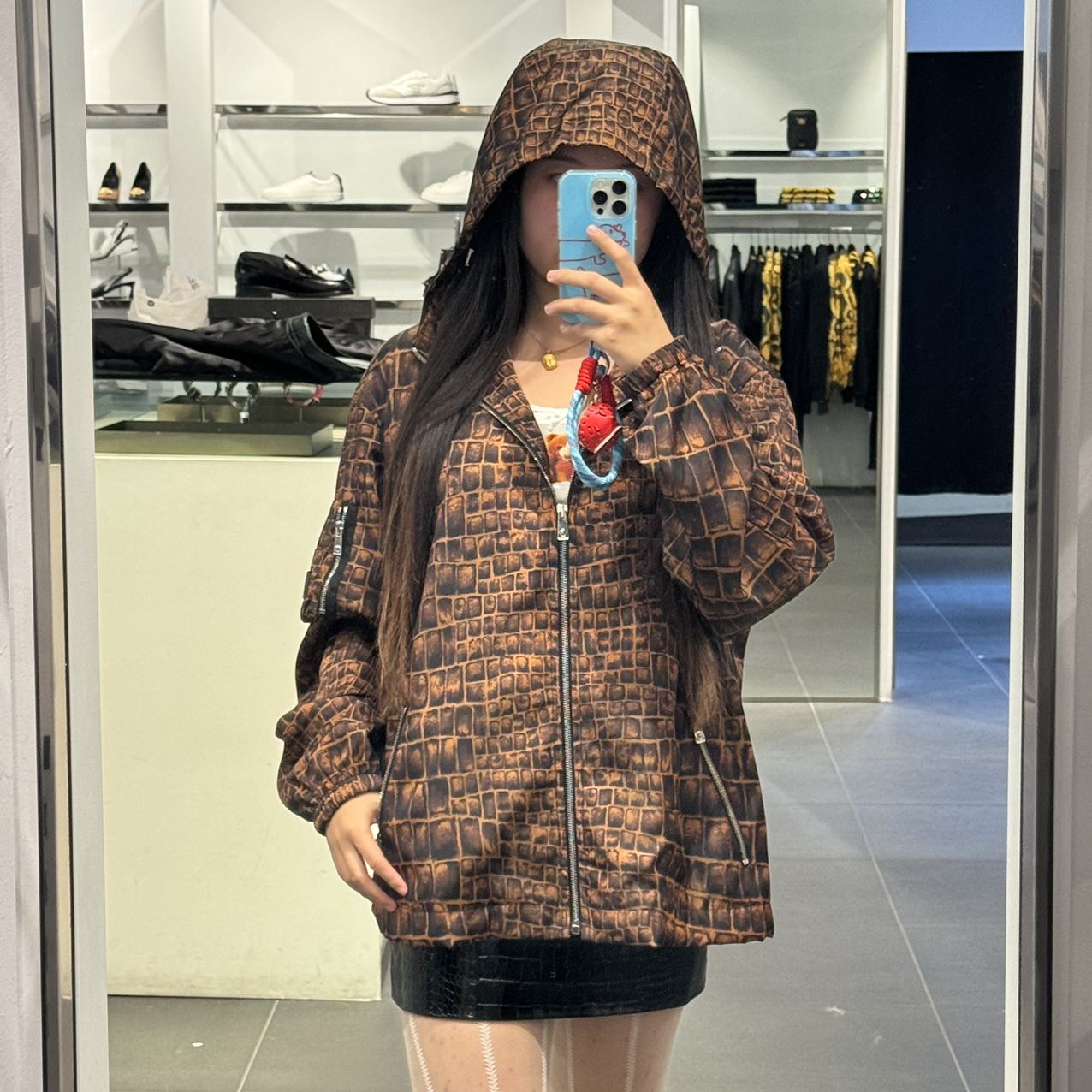 全新未使用 VERSACE/范思哲 男士鳄鱼纹夹克外套棕色