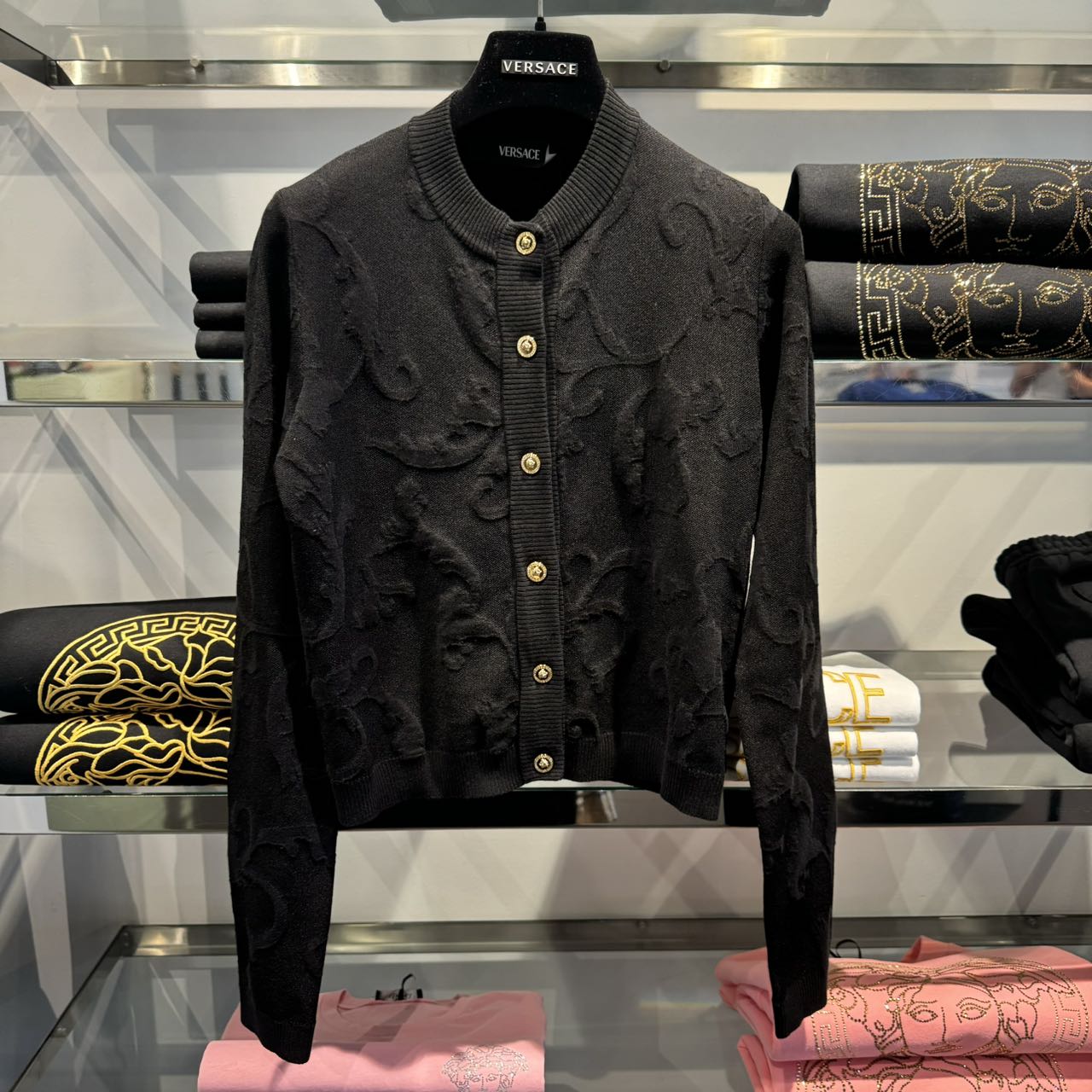 全新未使用 VERSACE/范思哲 女士巴洛克提花毛衣针织开衫黑色