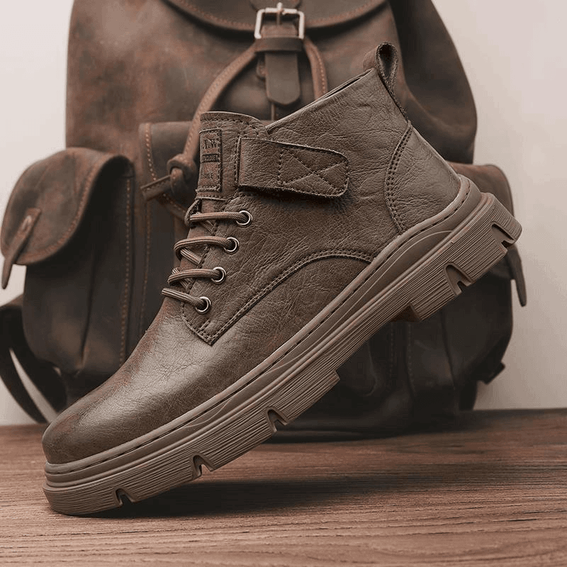 马丁靴男鞋秋季2025新款英伦高帮免系带休闲复古男士鞋子男款