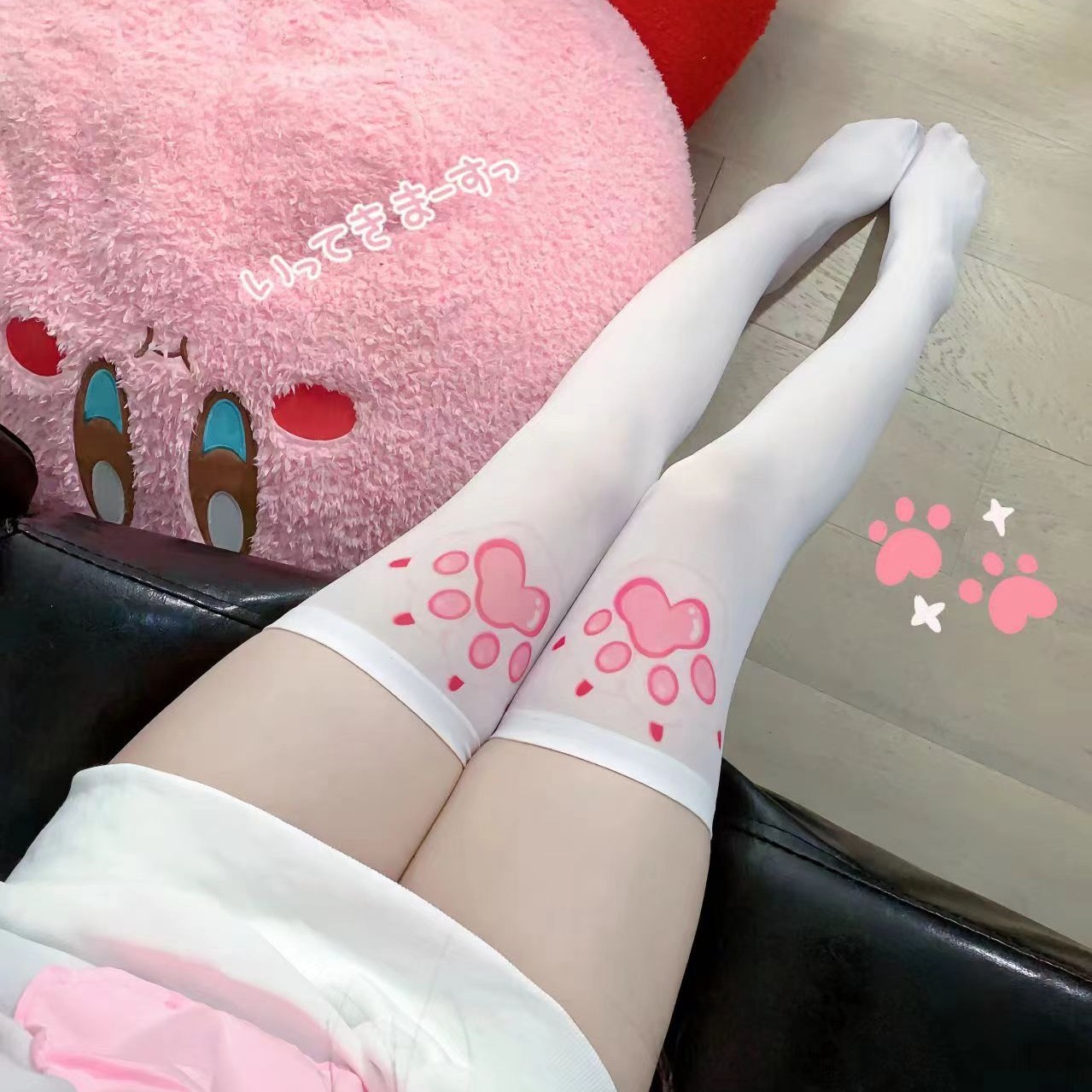 卡哇伊*猫爪纹身丝袜少女萝莉白色过膝猫爪袜丝袜女过膝袜纯纯欲