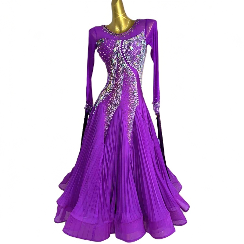 舞依阁新品定制款紫色重工款摩登舞裙国标舞交谊舞华尔兹