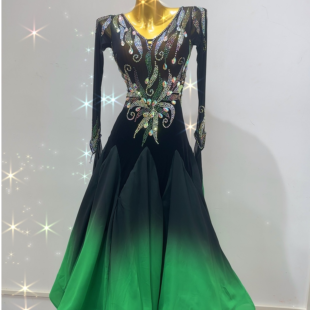 舞依阁新款大气连衣裙国标摩登舞裙表演赛服 华尔兹交谊舞服定制