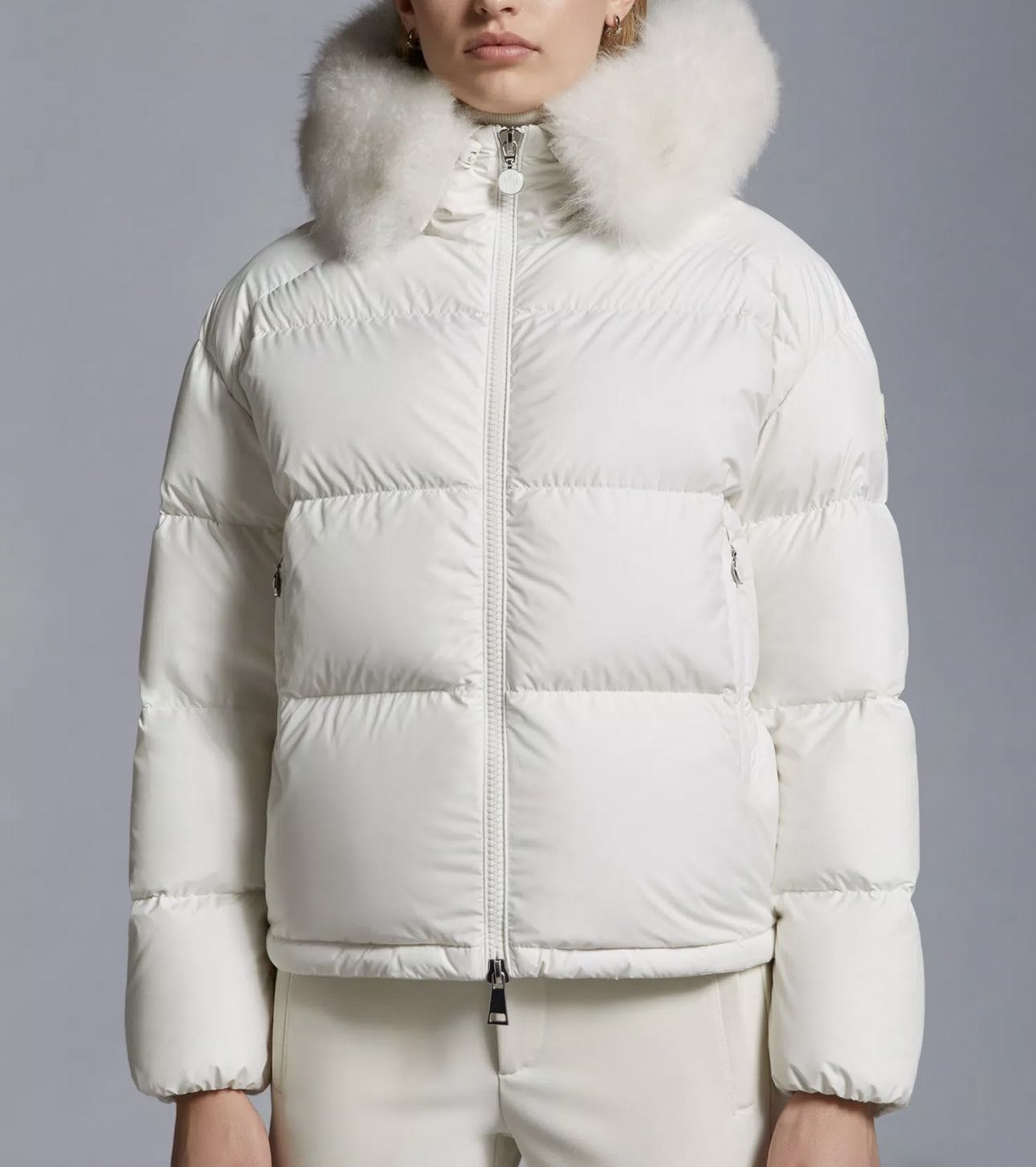 全新未使用 MONCLER 魔方/专柜/新款白色毛领羽绒服/MINO