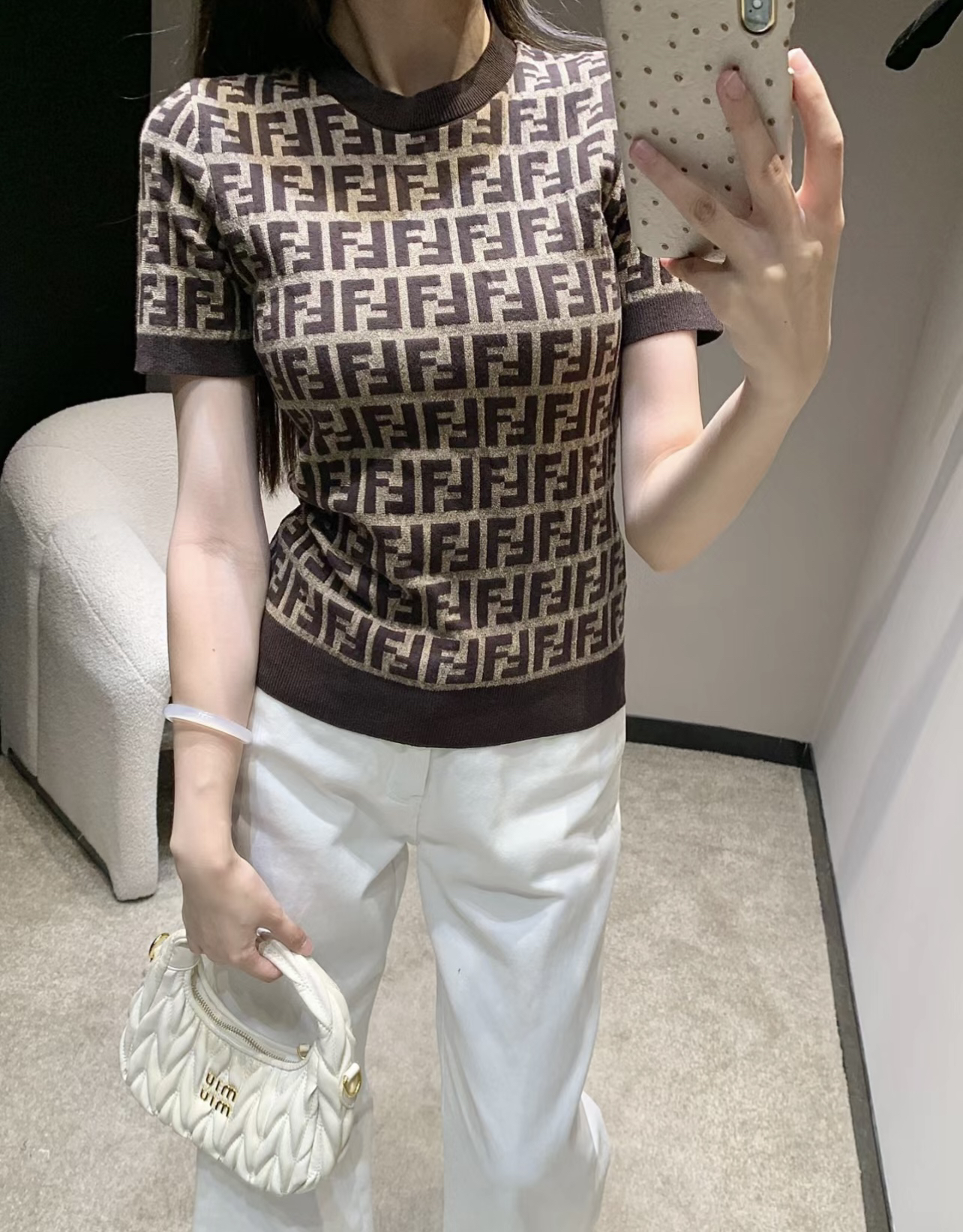 未使用 FENDI/芬迪 【兔子姐姐】老花FF百搭针织短袖