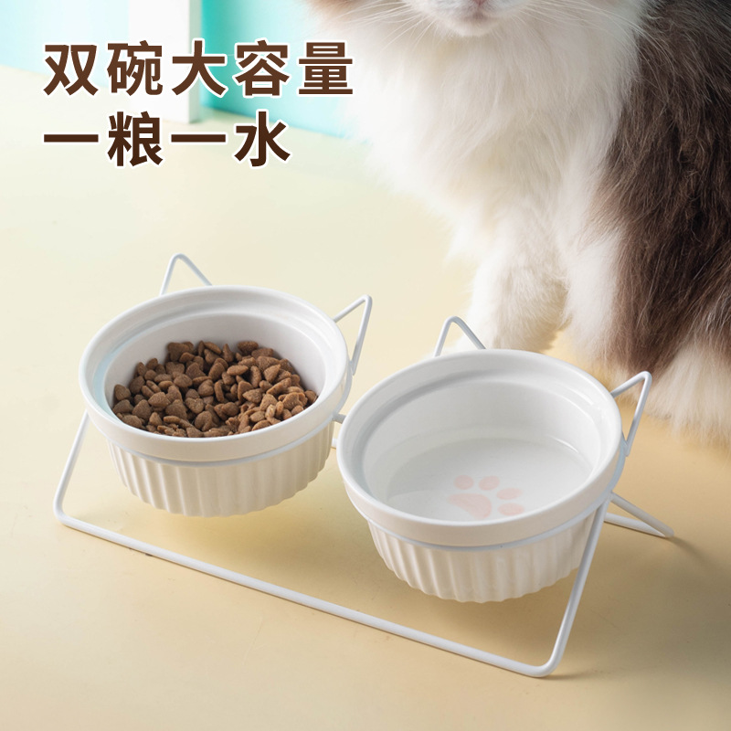 陶瓷猫碗猫咪食盆狗盆狗碗饮水碗粮碗保护颈椎陶瓷双猫碗宠物用品