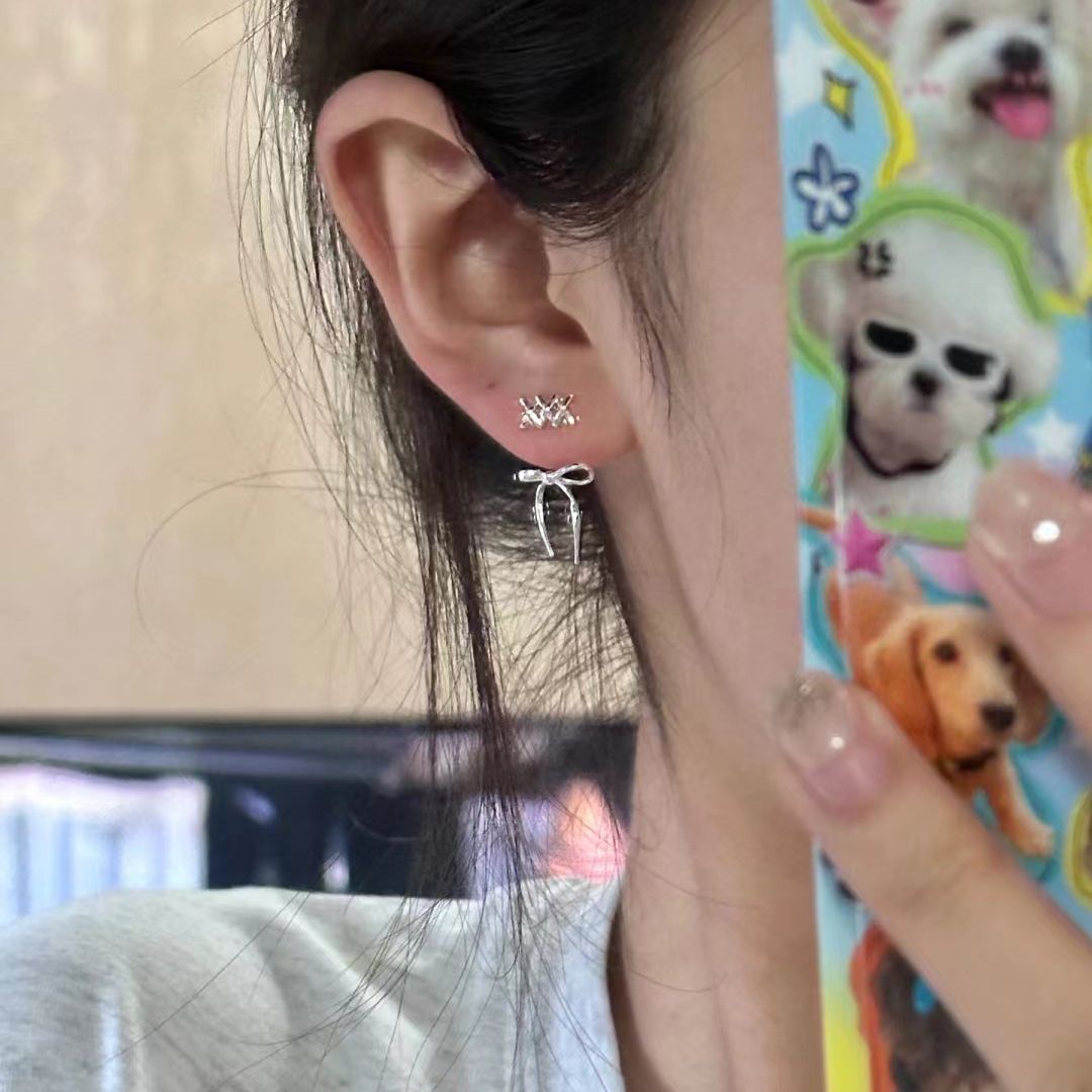 蝴蝶结耳钉新款爆款小众耳环高级感后挂式设计耳饰女