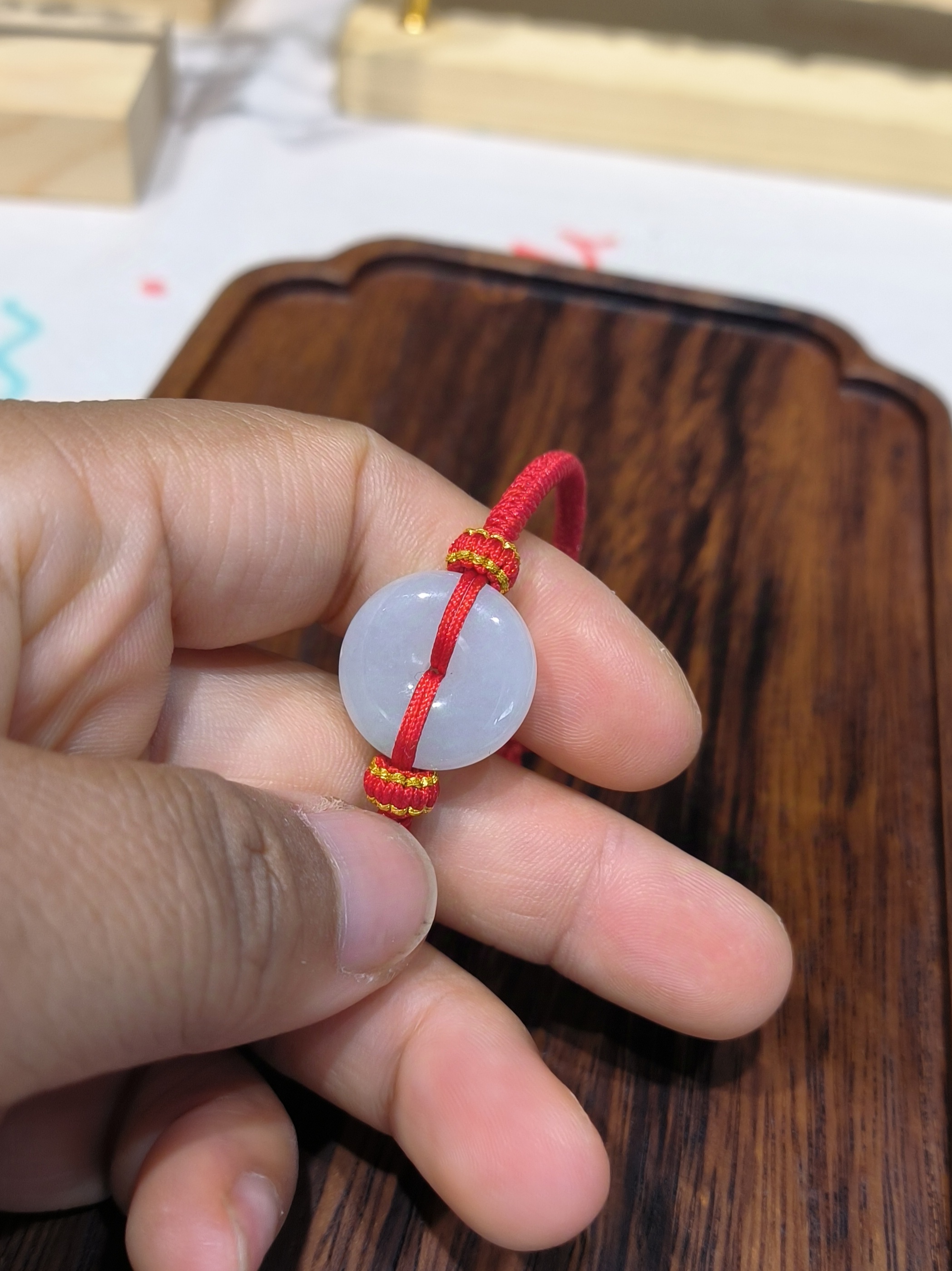 天然缅甸A货翡翠平安扣手绳纯手工编织红绳金刚结手绳