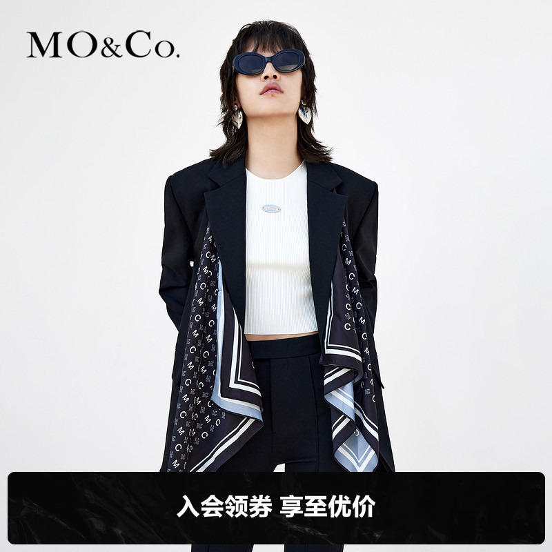 MOCO通勤休闲时尚附丝巾平驳领西装外套MBB1BLAT10
