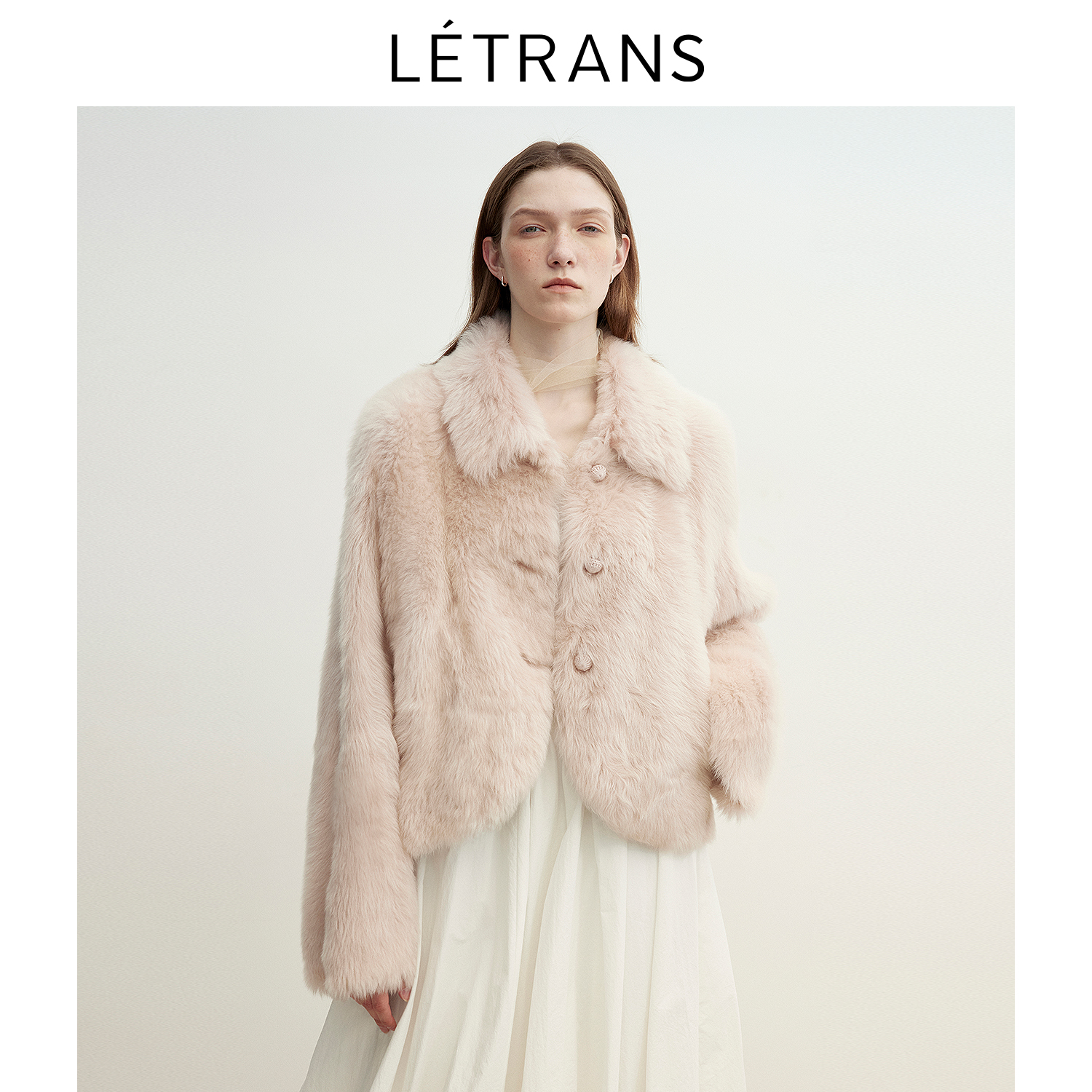 【元一Letrans 】 秋日秘境粉色翻领托斯卡纳直毛皮草皮毛一体短