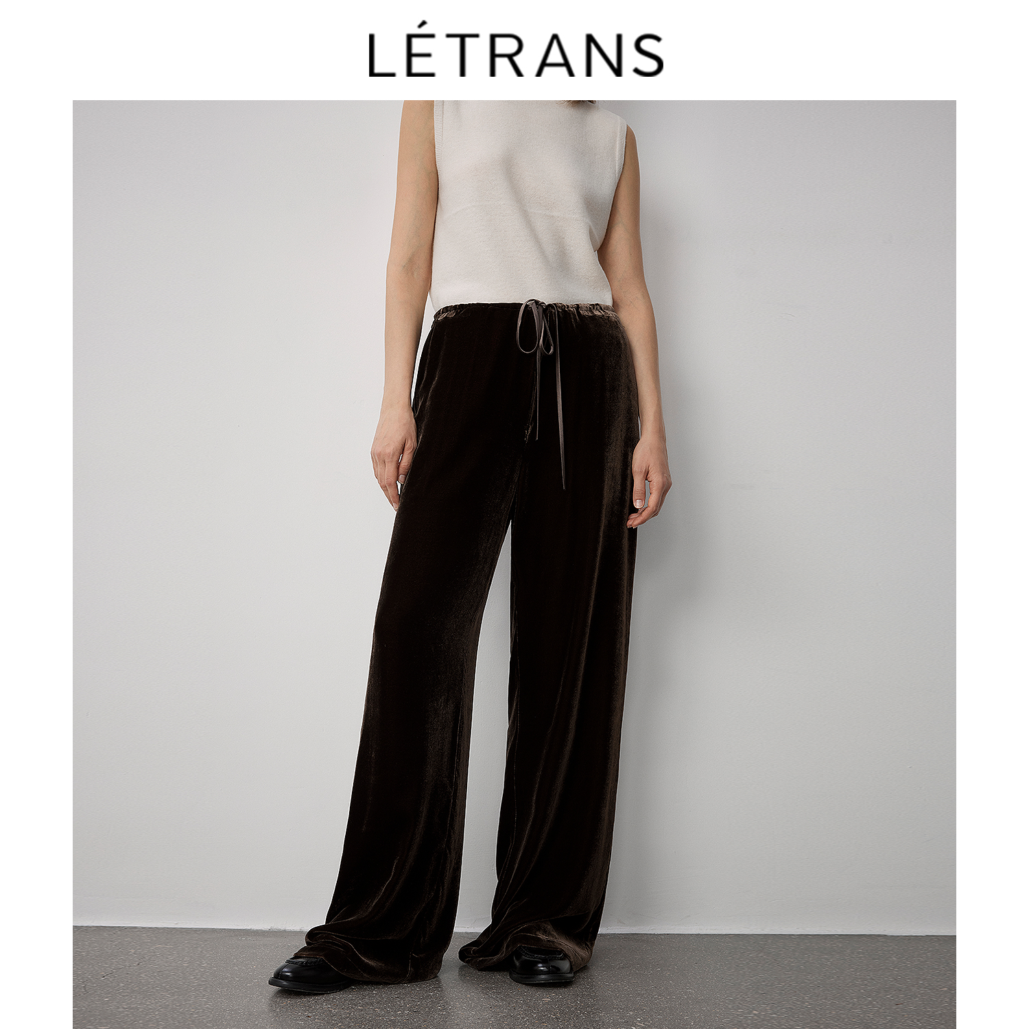 元一letrans 垂坠感复古休闲裤女2023新款冬款丝绒宽松简约直筒裤