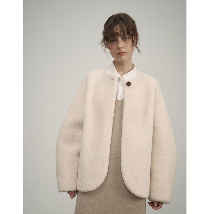 【元一LETRANS】寻真之旅 白色美利奴皮毛一体外套女短款2023皮草