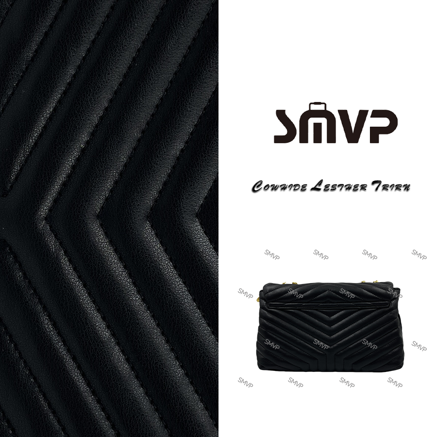 SMVP手工真皮女包 黑色阳斜纹链条包 0164 黑色