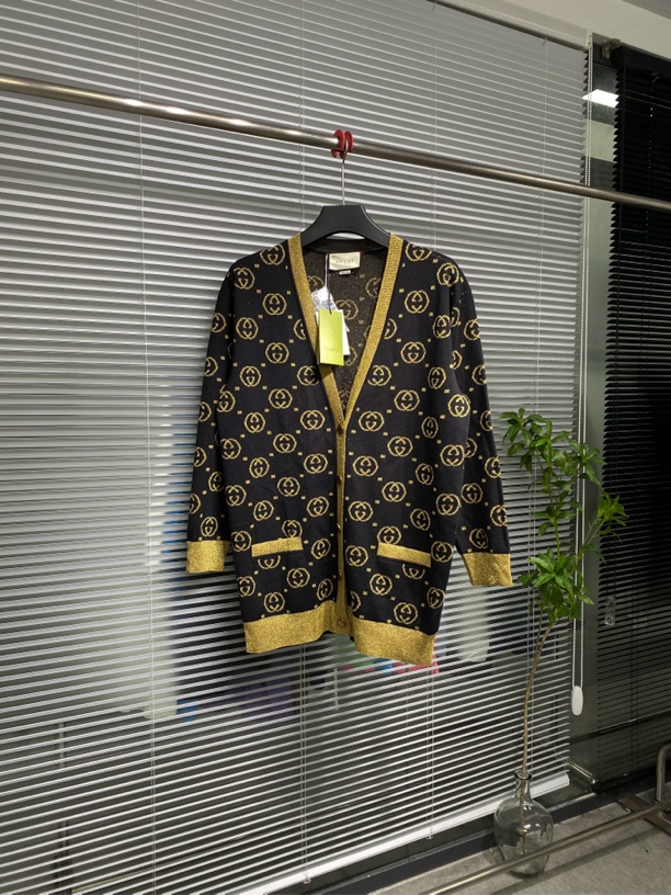 99新 GUCCI/古驰 羊毛针织开衫 外套 金丝双G满印 M码 ko1647