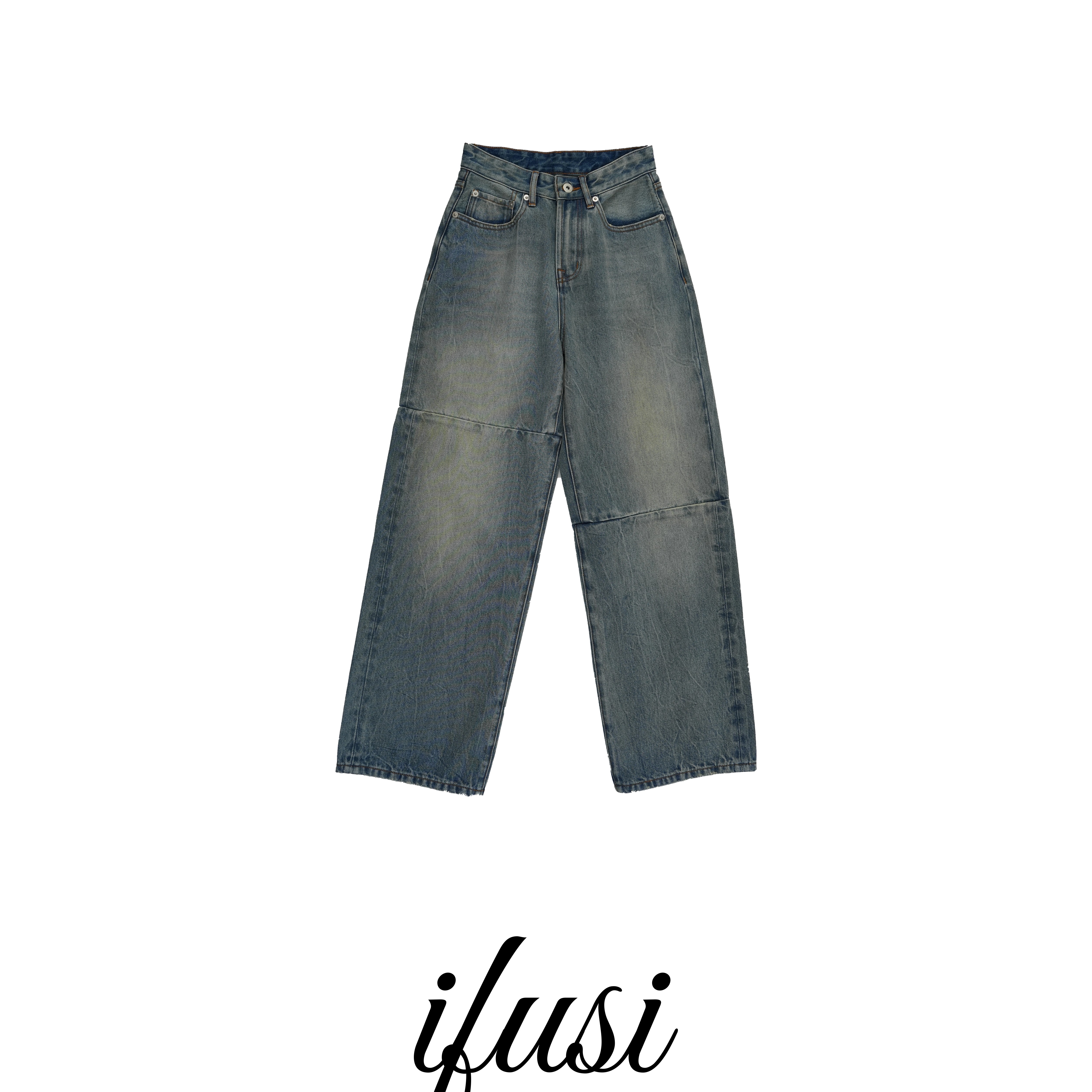 【IFUSI】极简拼接设计感直筒轻奢牛仔长裤 XY-302