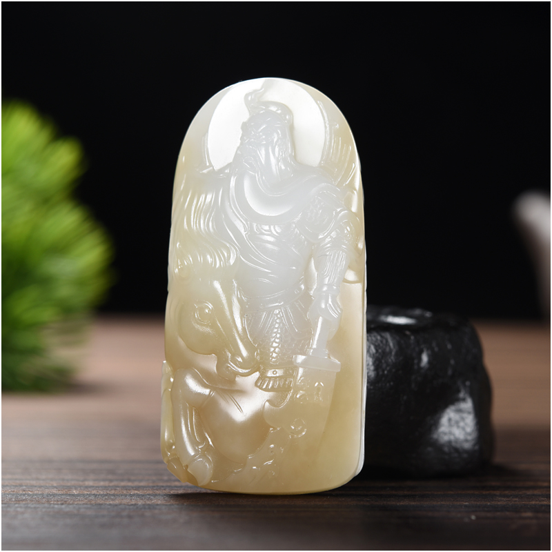 玉石缘【关公41g】新疆和田糖白玉精品武财神男女款挂件吊坠
