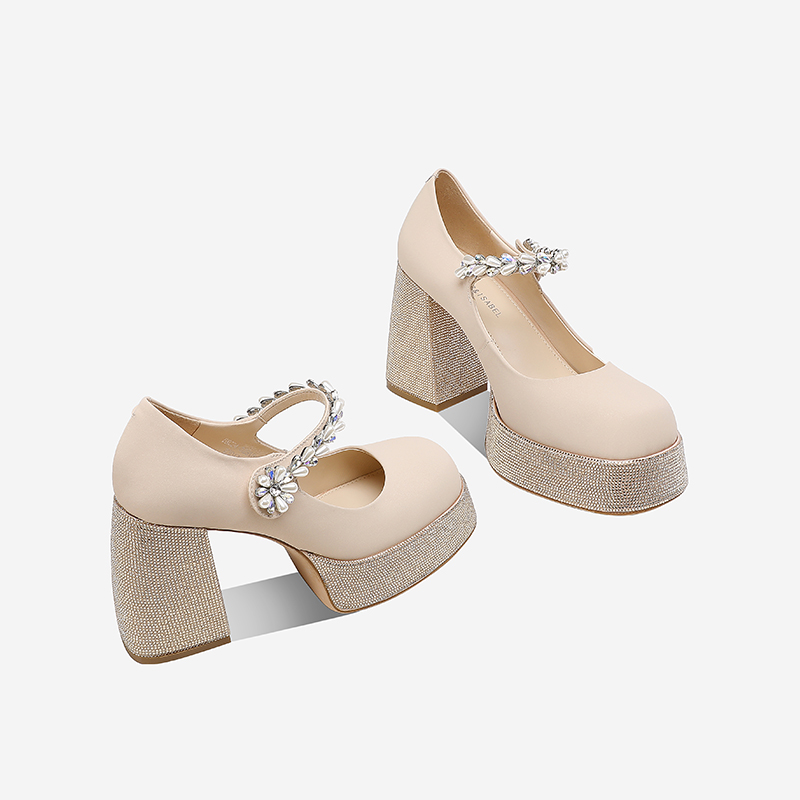 防水台玛丽珍鞋女厚底2025秋季新款浅口单鞋圆头一字带粗跟高跟鞋