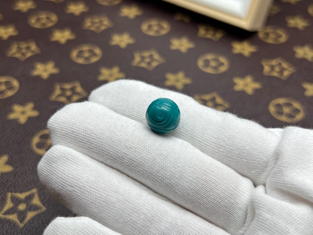 【筱双】匠心文玩配饰：蓝绿色博古圆珠复古民族风手工女款饰品雕刻