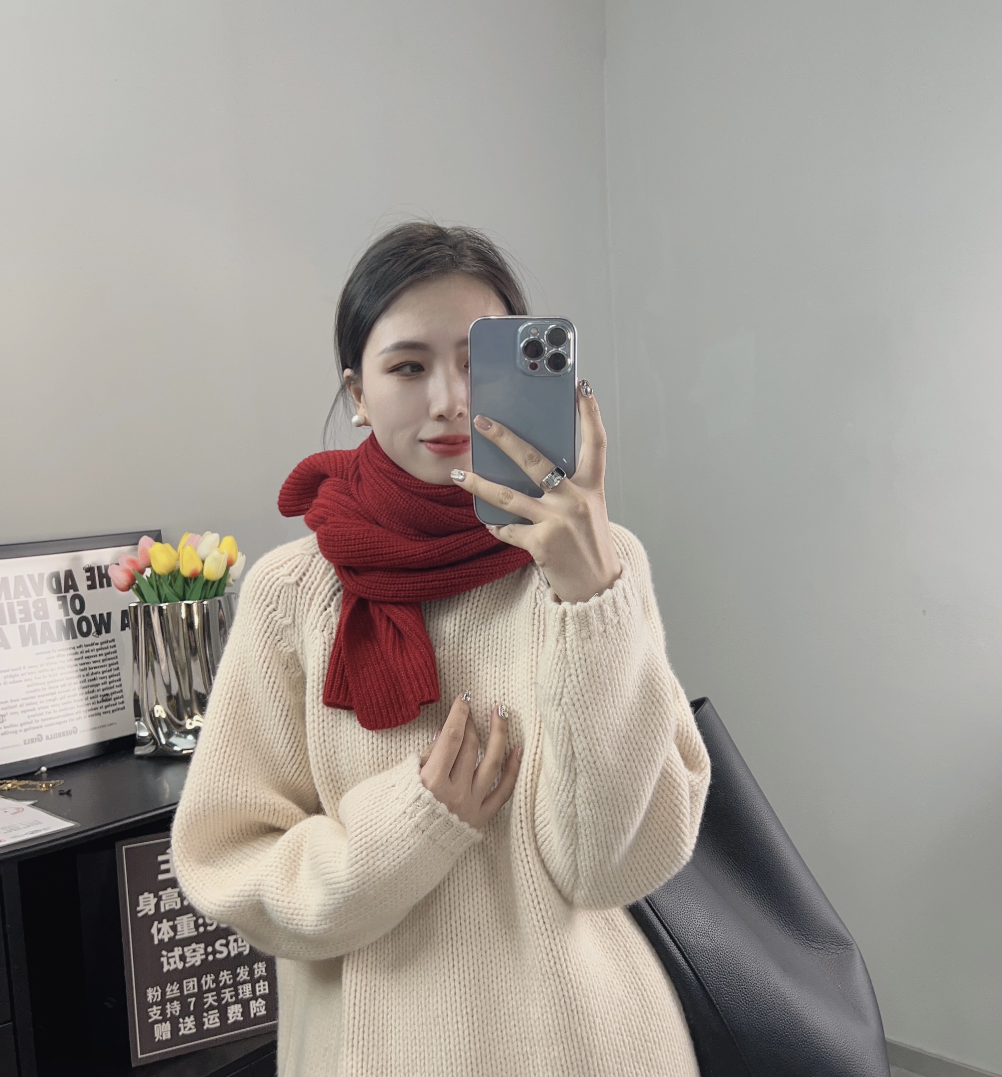 相菲一100绵羊毛纯色针织保暖围巾韩版加长百搭秋冬围巾