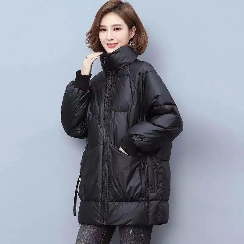波士顿羽绒服2023新款女洋气加厚棉袄中长款时尚韩版宽松立领棉衣