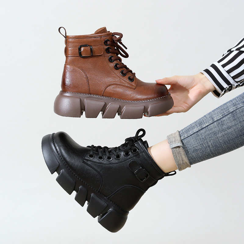 复古松糕厚底马丁靴2025年秋冬加绒女英伦风单靴百搭保暖轻底