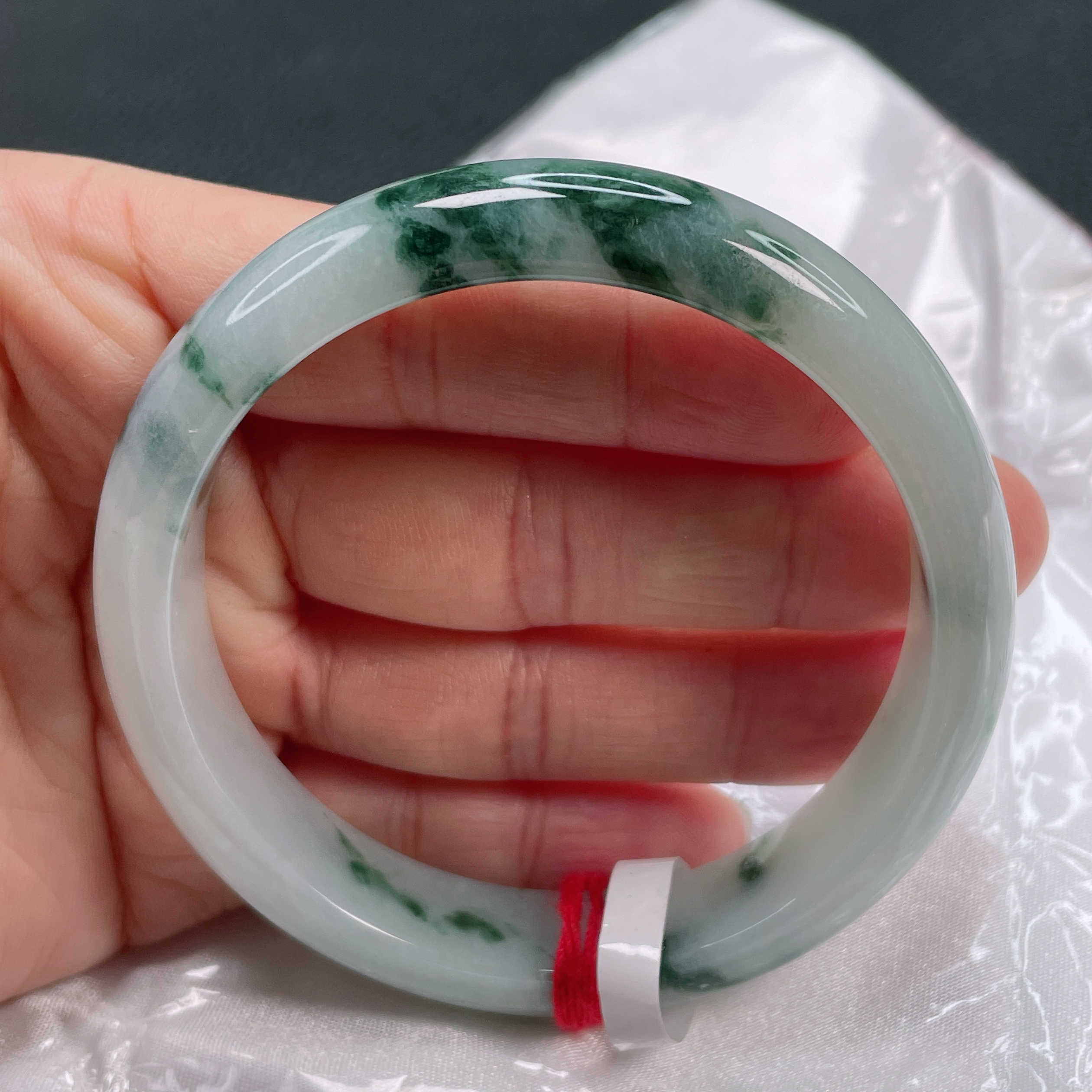 1506缅甸天然A货翡翠59圈细糯飘花手镯时尚百搭妈妈款精美玉手镯