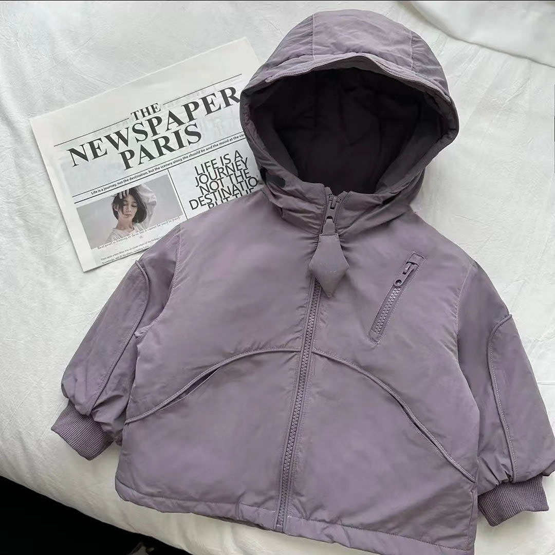 儿童紫色百搭棉服外套2025深秋新款男女宝派克加厚冲锋衣潮