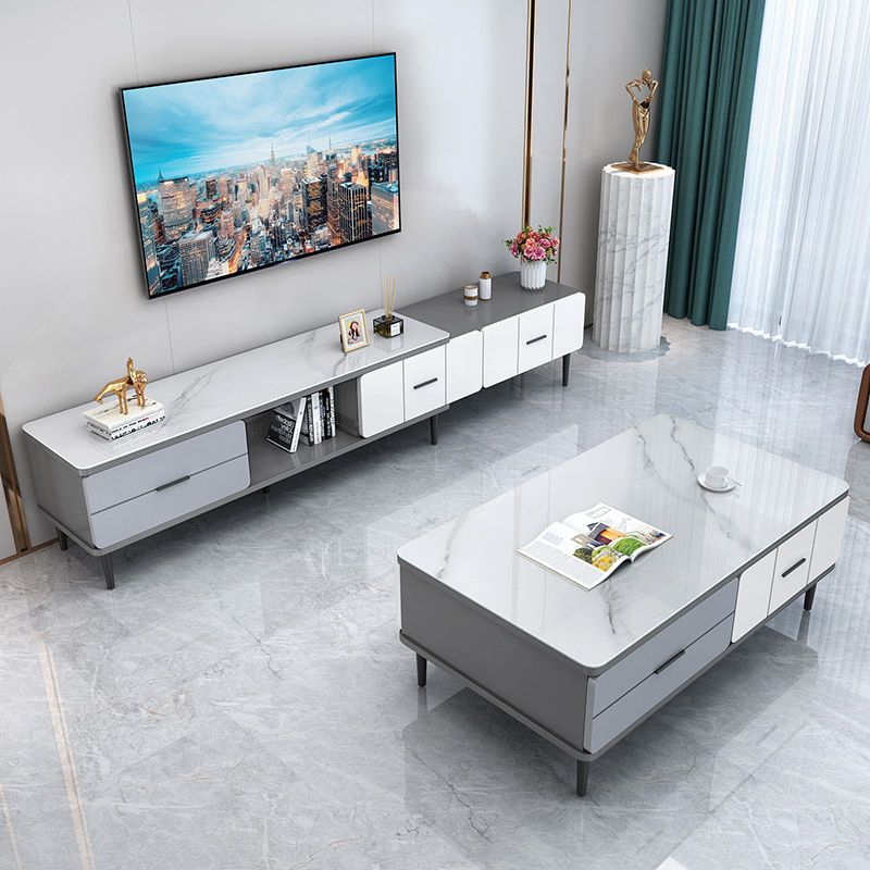 华凯推荐电视柜茶几组合现代简约小户型客厅岩板玻璃轻奢伸缩地柜