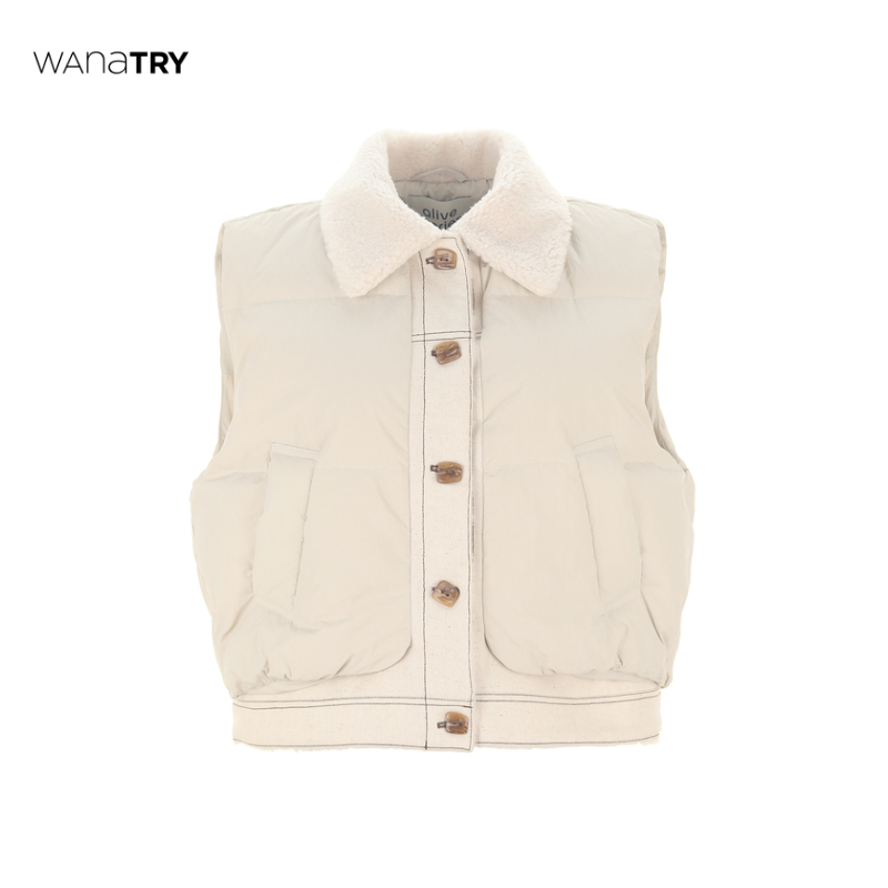 【自播专享】Wana Try 秋冬时尚百搭杏色仿毛拼接翻领休闲马甲