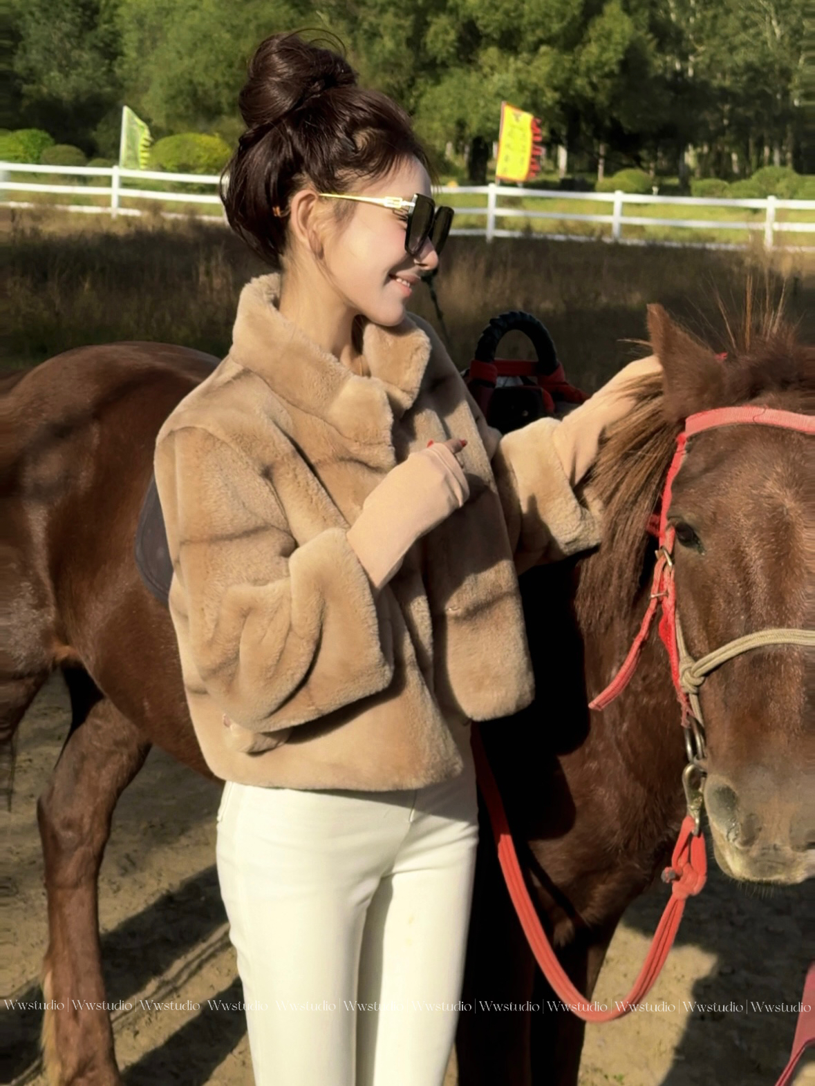 WW定制 「暖冬」法式气质加厚百搭时尚毛绒秋冬撞色慵懒风短外套