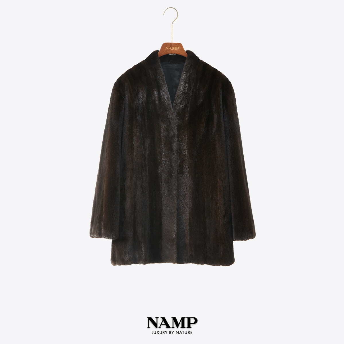 NAMP全抽工艺小V领时尚本色貂中长款 紫标天鹅绒短二水貂毛外套女
