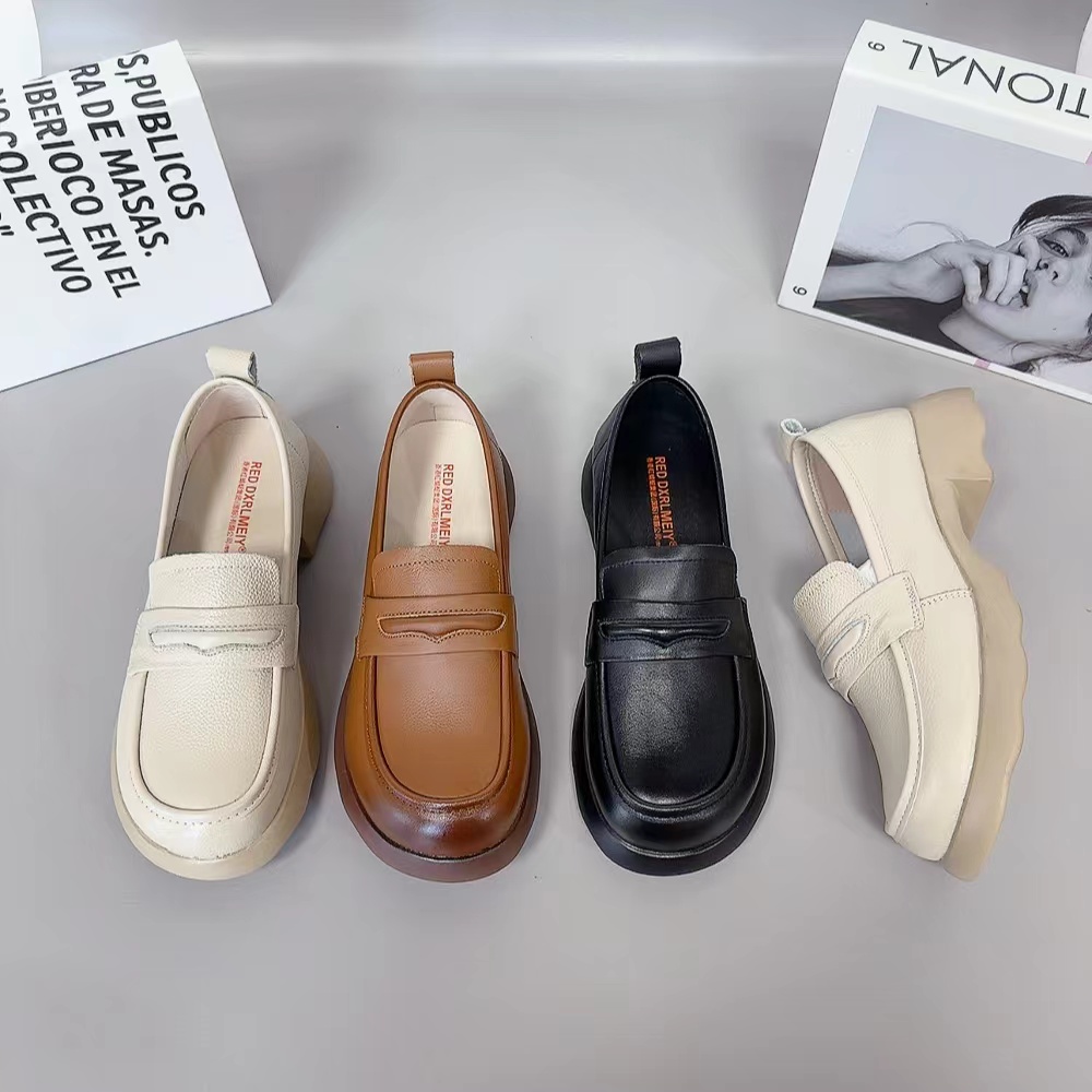 985新款圆头中跟舒适百搭软底乐福鞋