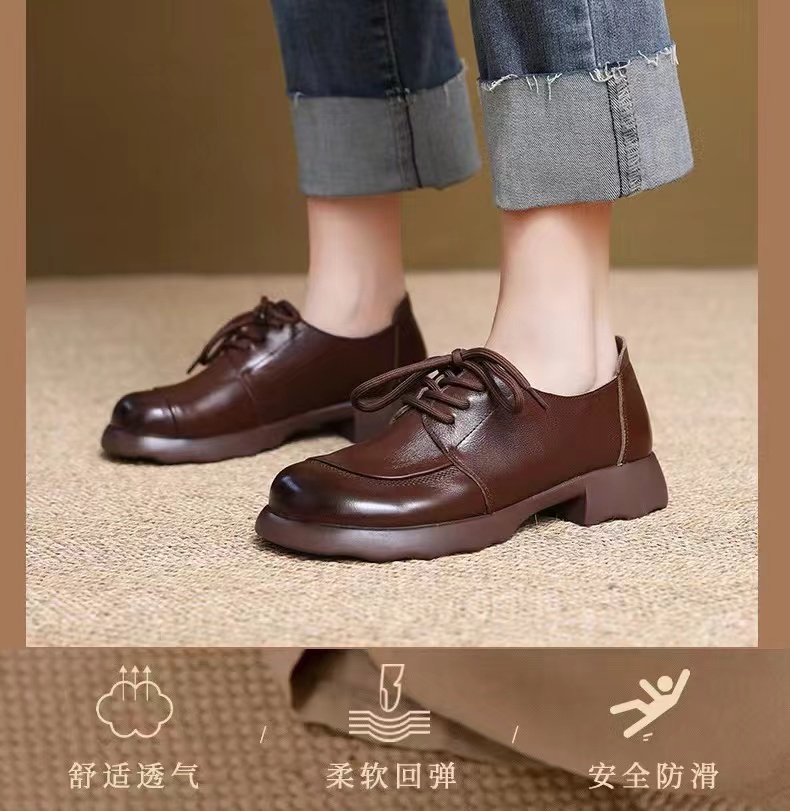 5168新款系带圆头刺绣软底舒适百搭休闲乐福鞋