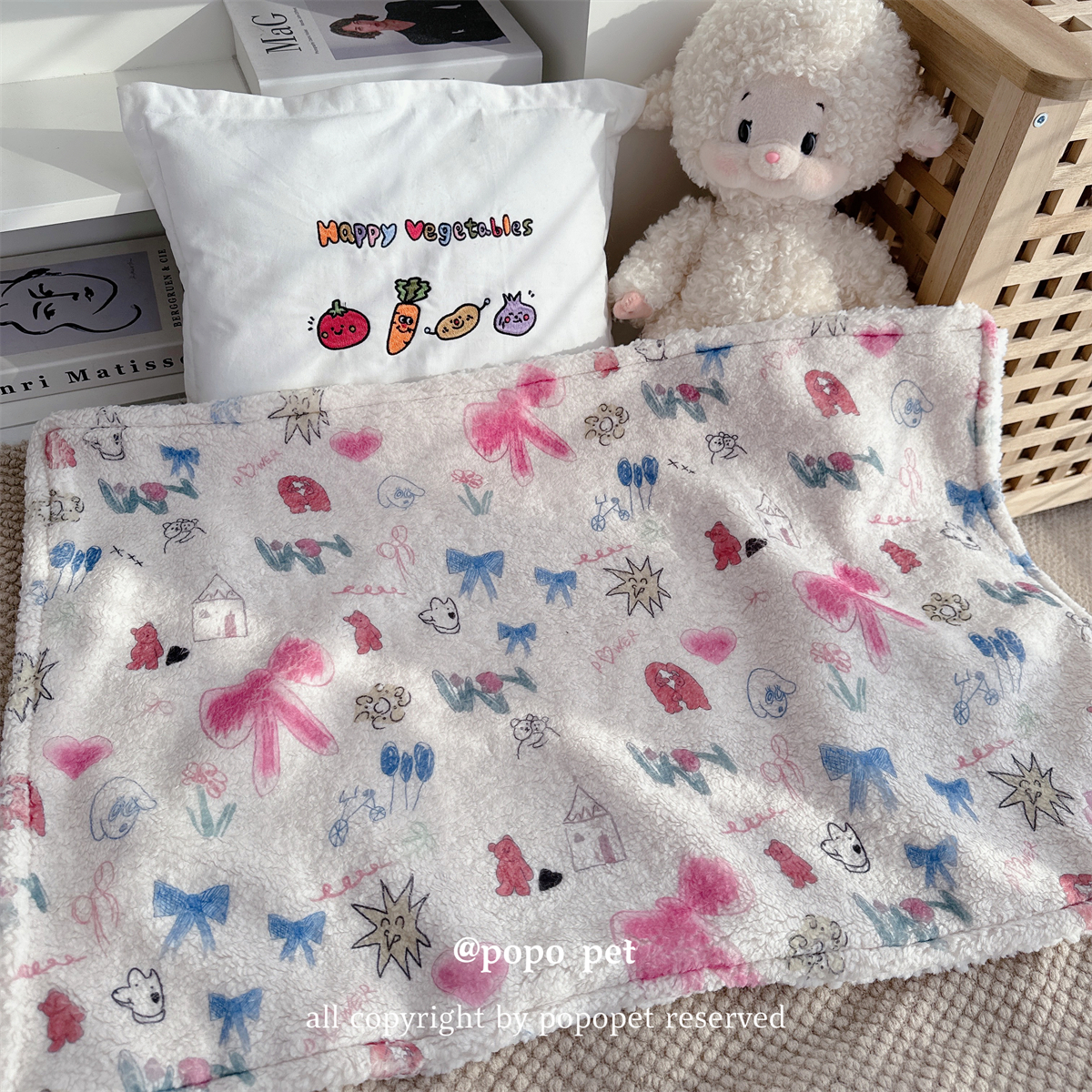 涂鸦风摇粒绒毛毯！双层加厚 柔软暖和 秋冬宠物盖被猫咪狗狗垫子