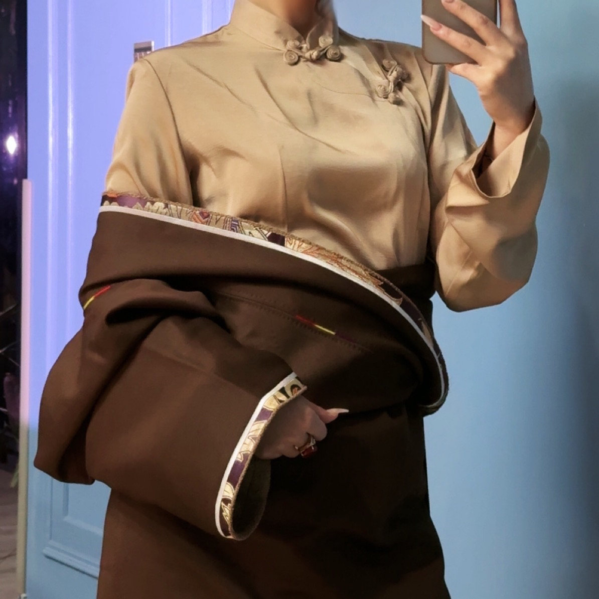 【扎溪卡纯手工】香槟金素色藏式ins衬衣气质