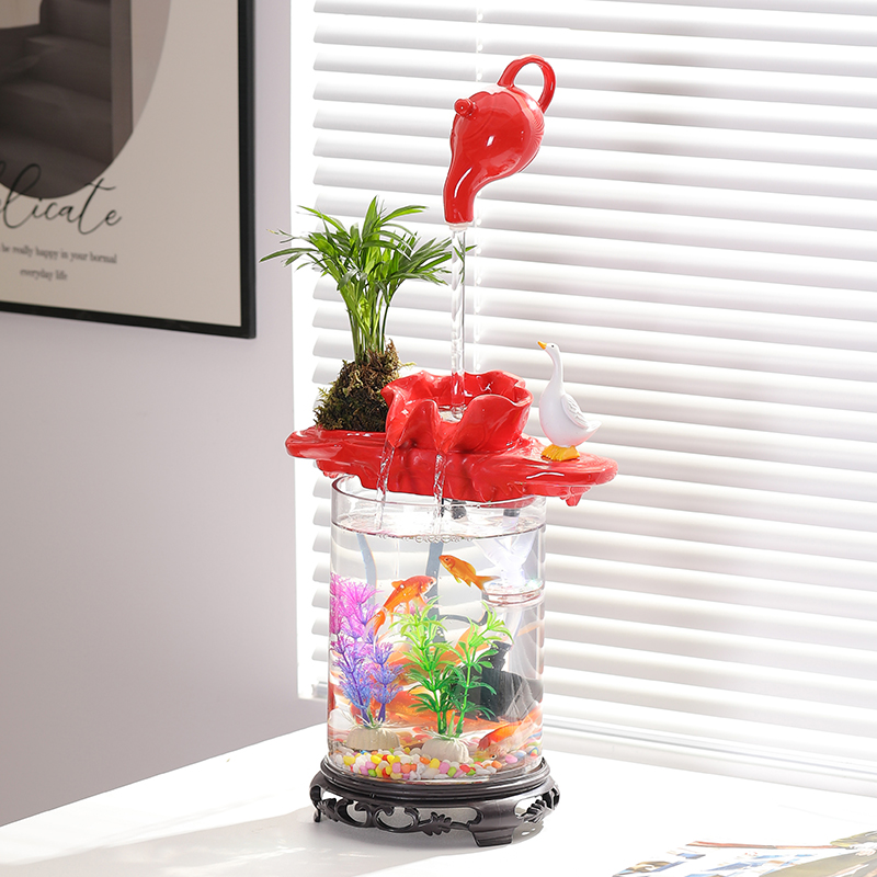 尊承创意陶瓷新款现代简约悬壶流水循环水桌面摆件过滤送礼