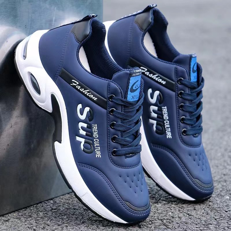 男鞋秋冬季新款防滑皮面防水运动跑步休闲鞋透气厚底鞋子百搭男士