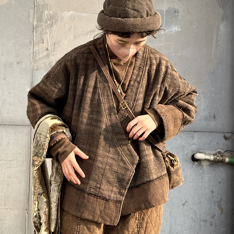 疯子张24冬季亚麻夹棉厚盘扣斜襟棉衣复古植物染棉服08188新中式