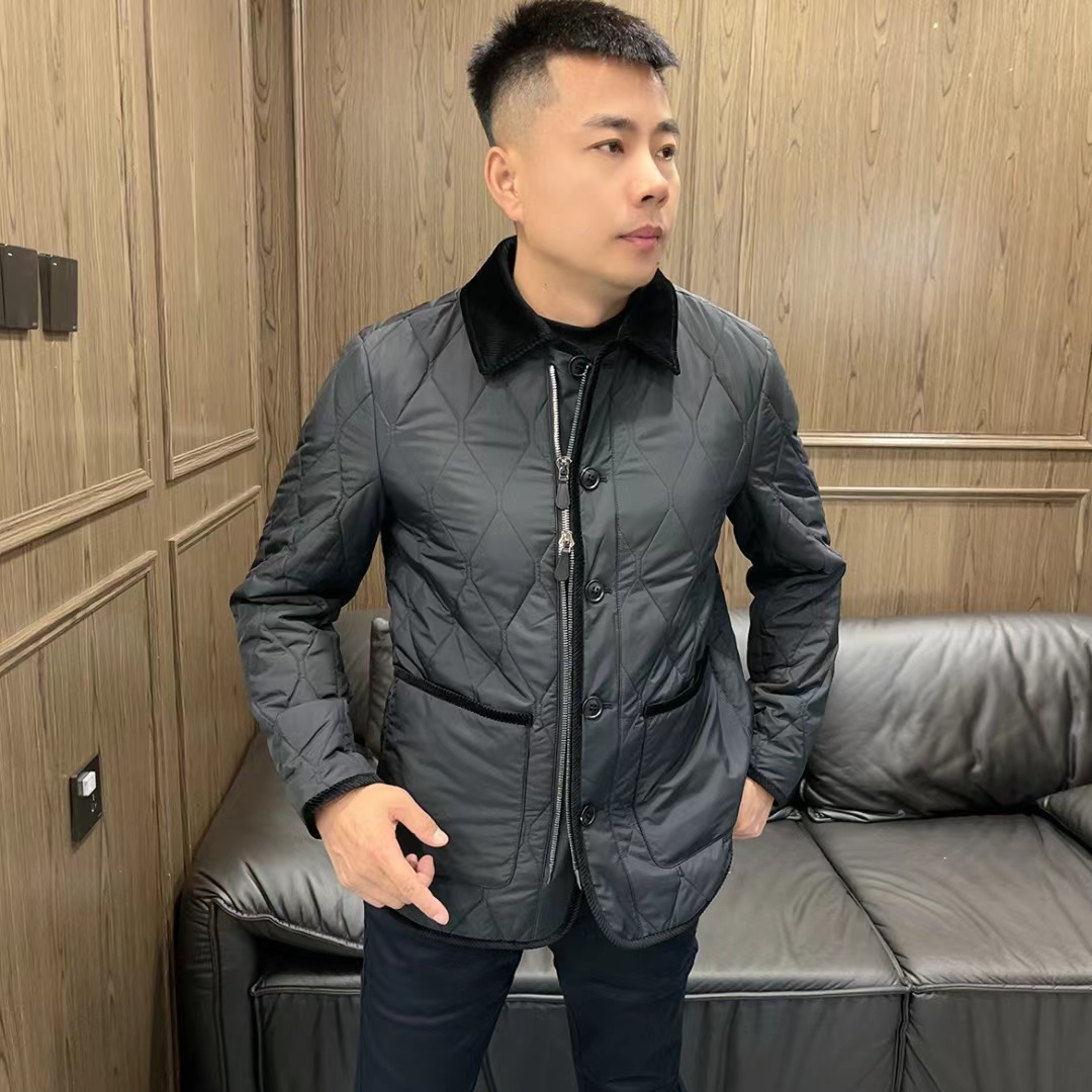24年老款缇瑞241037男士秋冬新款高端商务休闲拼接压格翻领棉服
