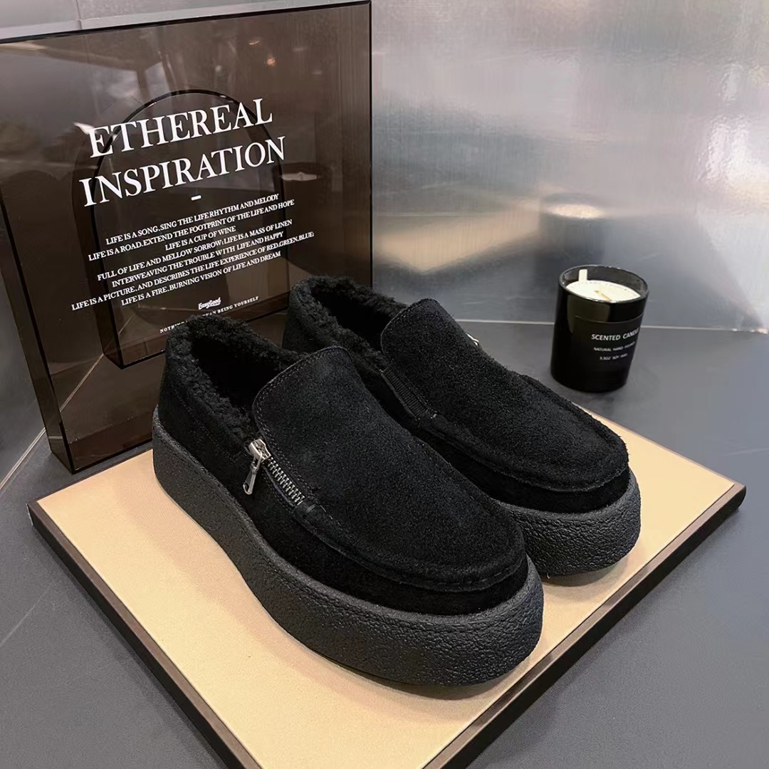 TA钴推荐 2837 男士高端轻奢冬季新品反绒皮 黑色厚底休闲皮鞋