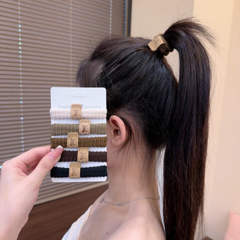 新款竹节小熊标防滑头绳加宽高弹力扎高马尾丸子头发圈不伤发发绳