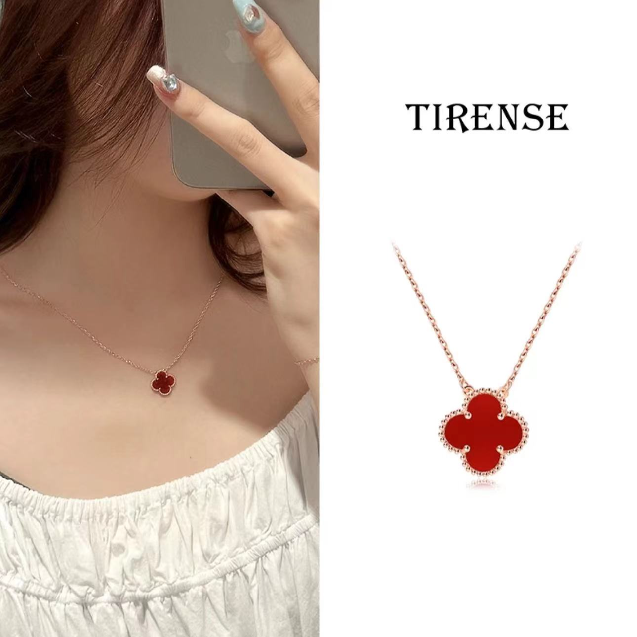 TIRENSE/狄伦斯 铜合金项链 镀18K金单花项链轻奢气质百搭项链