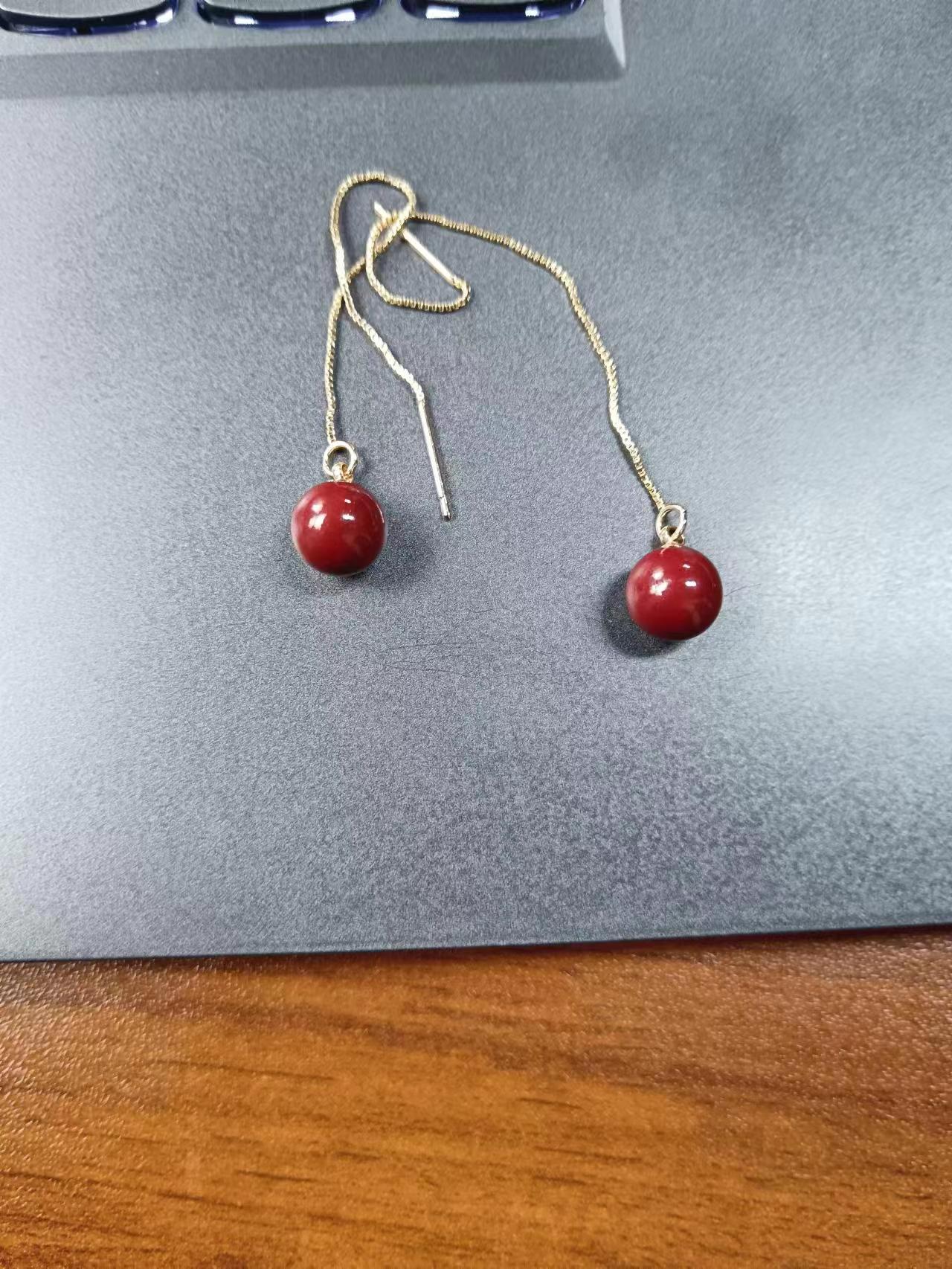 含辰砂工艺品含辰砂工艺品辰砂朱砂圆珠耳线 多样性发其一