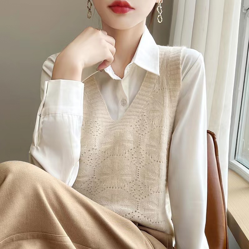 针织V领宽松马甲女士春秋外搭无袖坎肩宽松毛衣外穿显瘦套头背心