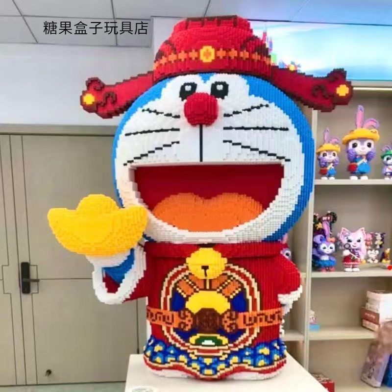 财神蓝胖子兼容乐高积木超大高难度10岁以上儿童玩具新年礼物摆件