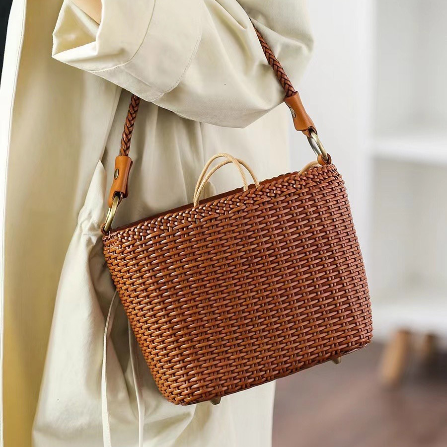 歌士顿-G062-编织真皮休闲百搭镂空女士手工包方形单肩手提斜挎包