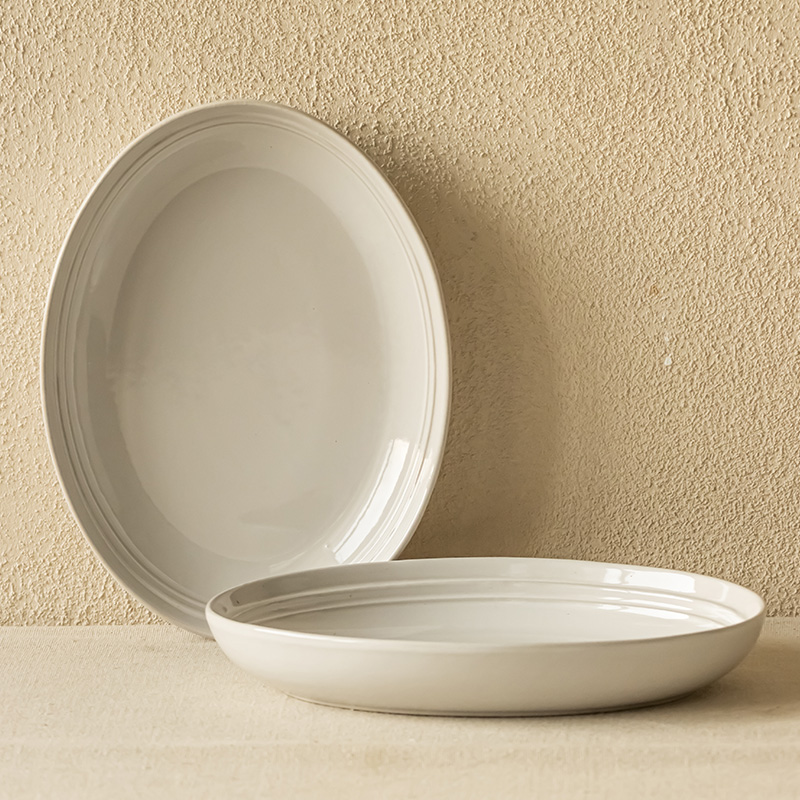 YE HOME  北欧风鱼盘立体环纹菜盘家用陶瓷餐具餐厅椭圆盘  微瑕