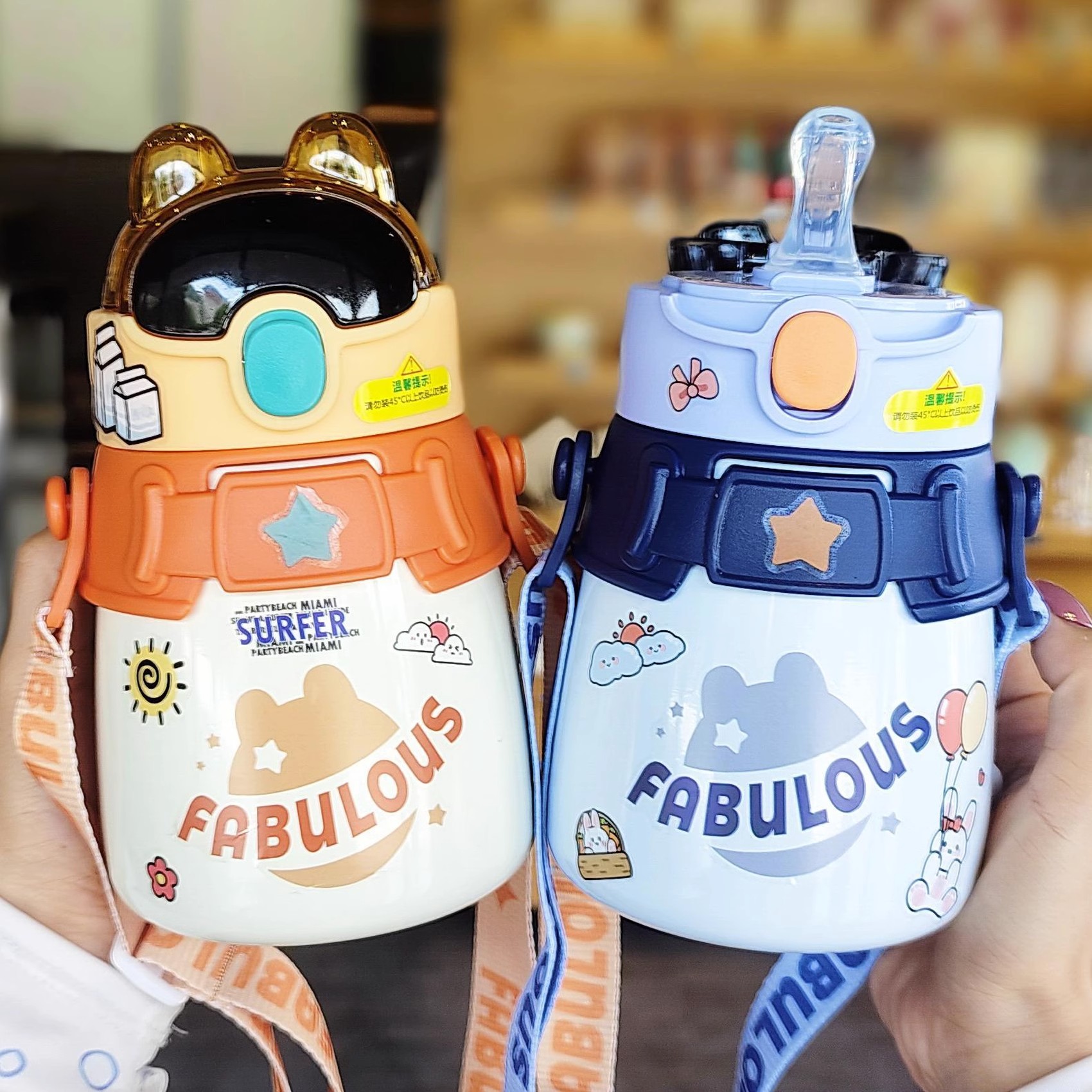 316不锈钢保温杯儿童可爱大容量吸管杯学生上学防摔大肚杯子幼儿