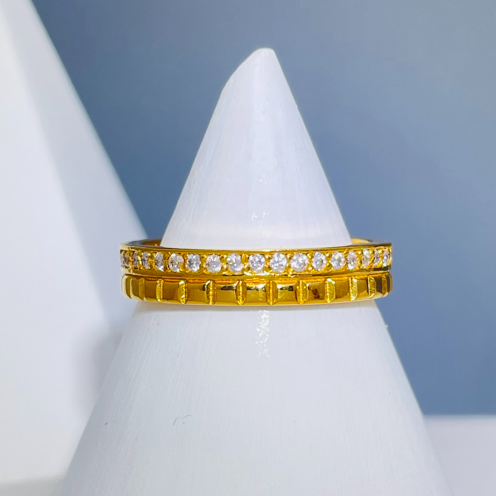 齿轮排戒—足金黄金镶嵌戒指4.77克净金重固口13