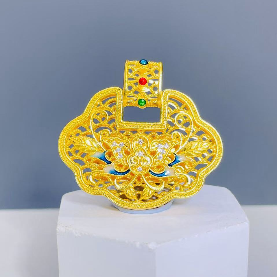 吉祥如意—足金黄金镶嵌吊坠11.12克净金重